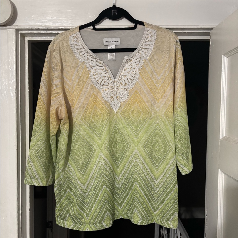 Alfred Dunner Yellow and Green Geometric Tunic